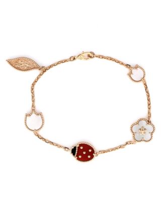  Lucky Spring 5 Motifs Bracelet 18K Rose Gold and Mother of Pearl with Onyx and Carnelian