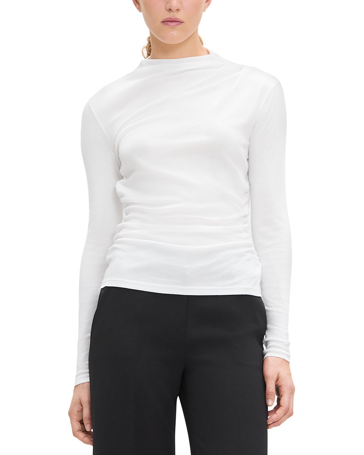 Theory High Neck Gathered Long Sleeve Tee