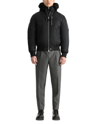 Shearling Trim Hooded Down Bomber Jacket