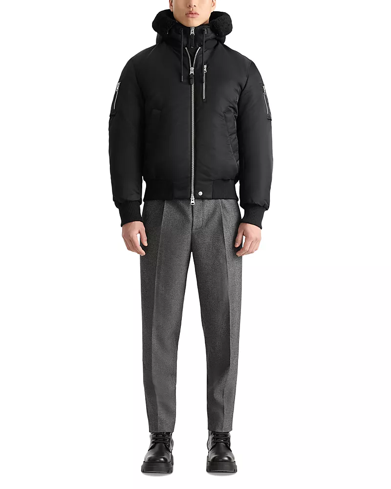 Mackage Shearling Trim Hooded Down Bomber Jacket