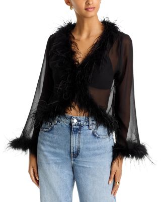 Bonnie Feather Trim Sheer Top