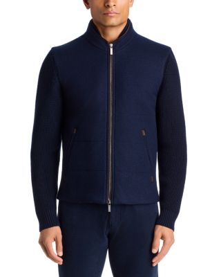 Wool Flannel Channel Quilt Blouson With Knit Sleeves