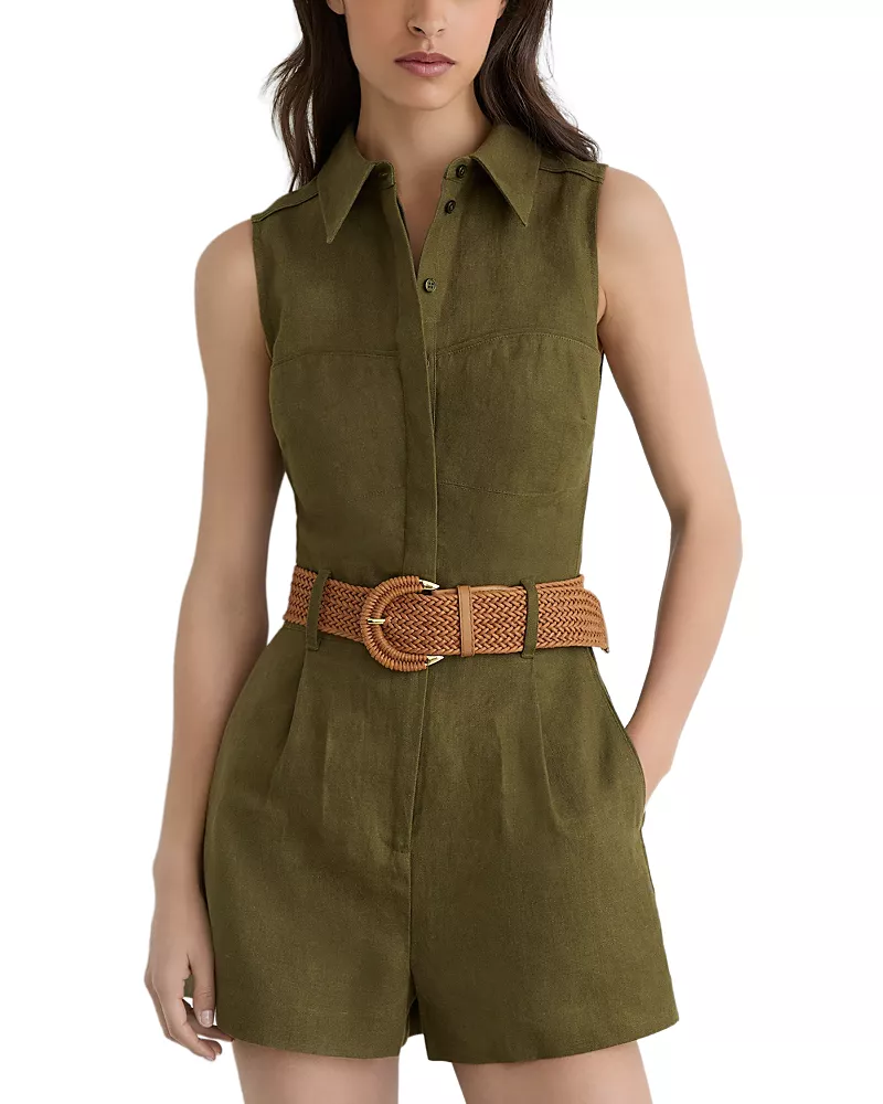 Reiss Taylor Linen Woven Belt Sleeveless Romper