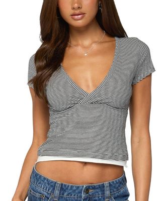 Yannah Striped Layered V Neck Top
