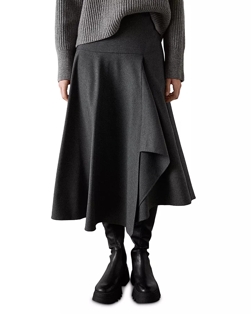 Whistles Draped Asymmetric Midi Skirt