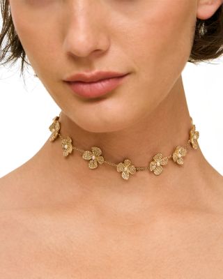 Lucky Pav&eacute; Flower Chain Choker Necklace, 17.7"