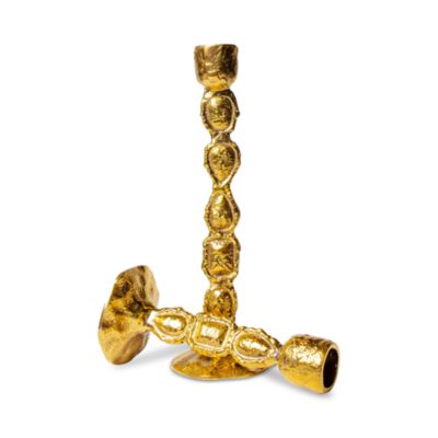 Brass Gemstone Candlestick Taper Holders, Set of 2