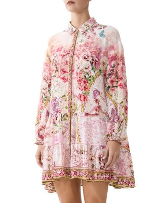 Silk Drop Waist Mini Shirtdress