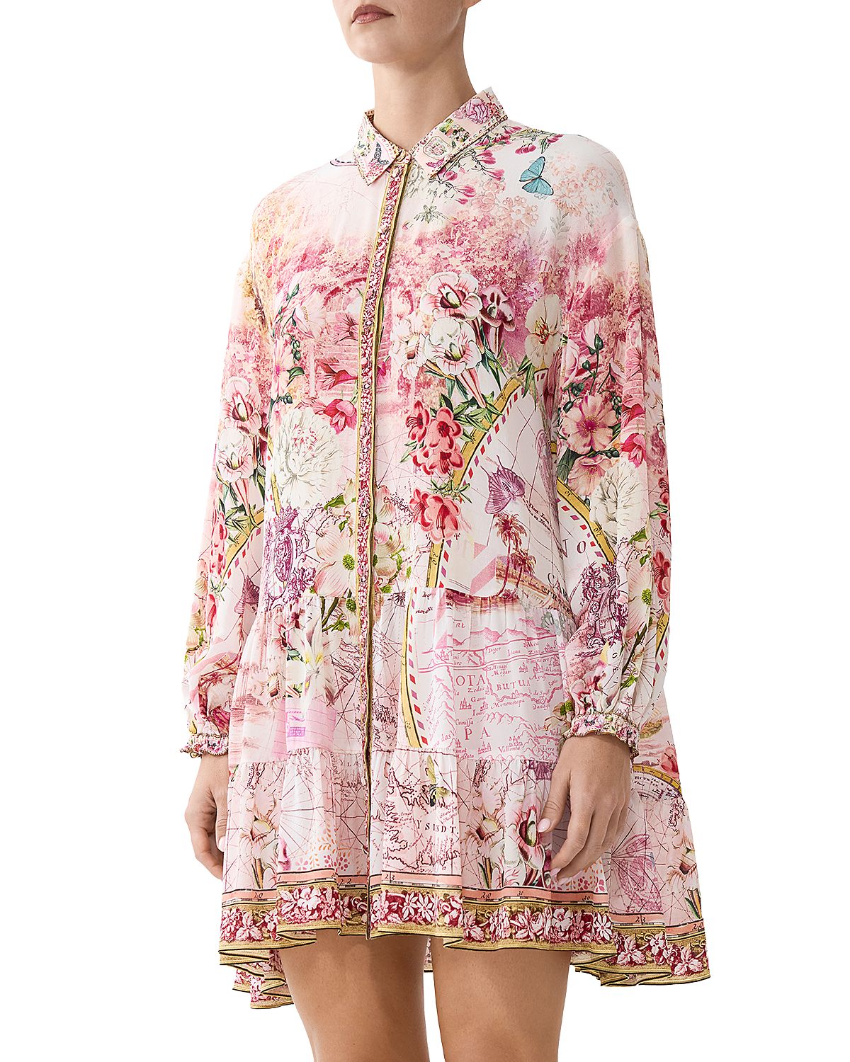 Camilla Silk Drop Waist Mini Shirtdress