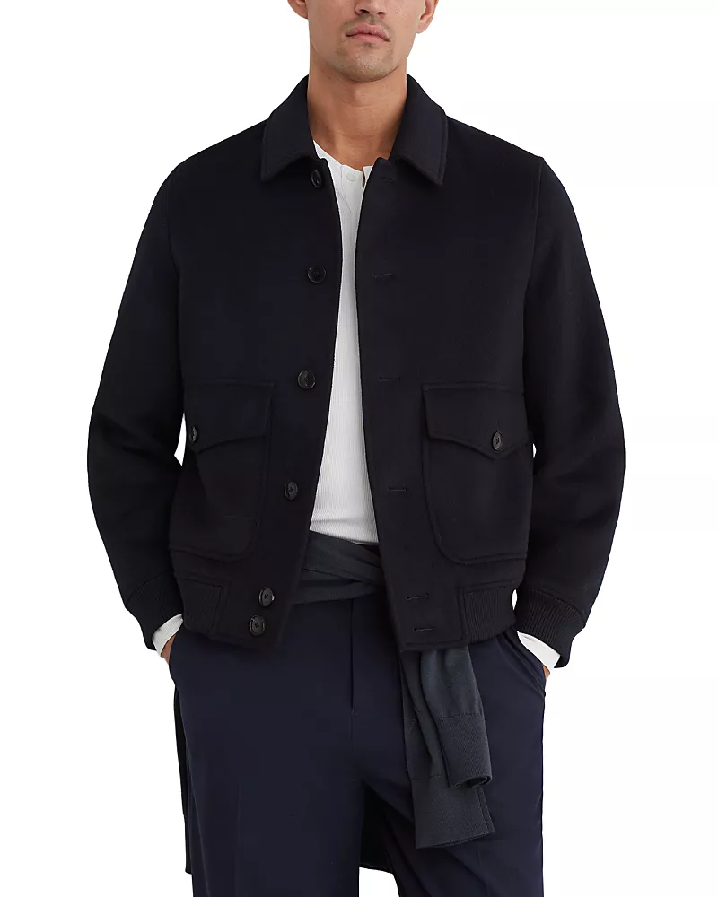 Reiss Deluca Chocolate Brown Point Collar Button Jacket