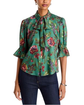 Fiona Printed Chiffon Bow Blouse