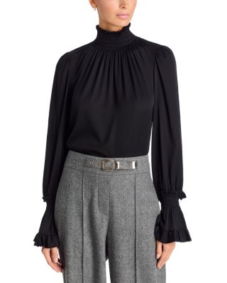 Kobi Halperin Maxine Silk Blend Smocked Trim Blouse
