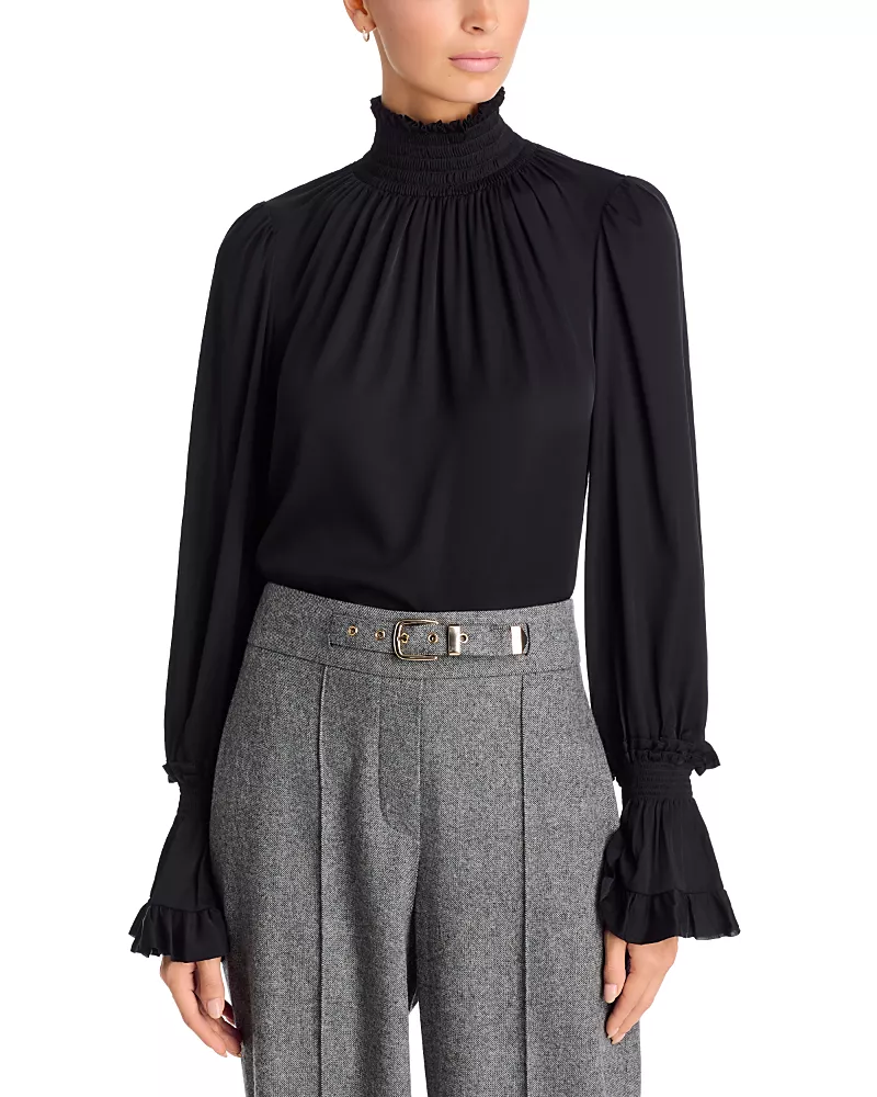 Kobi Halperin Maxine Silk Blend Smocked Trim Blouse