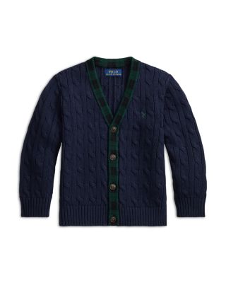 Boys' Plaid Trim Cable Cotton Cardigan - Little Kid