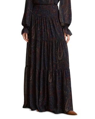 Paisley Georgette Tiered Maxi Skirt