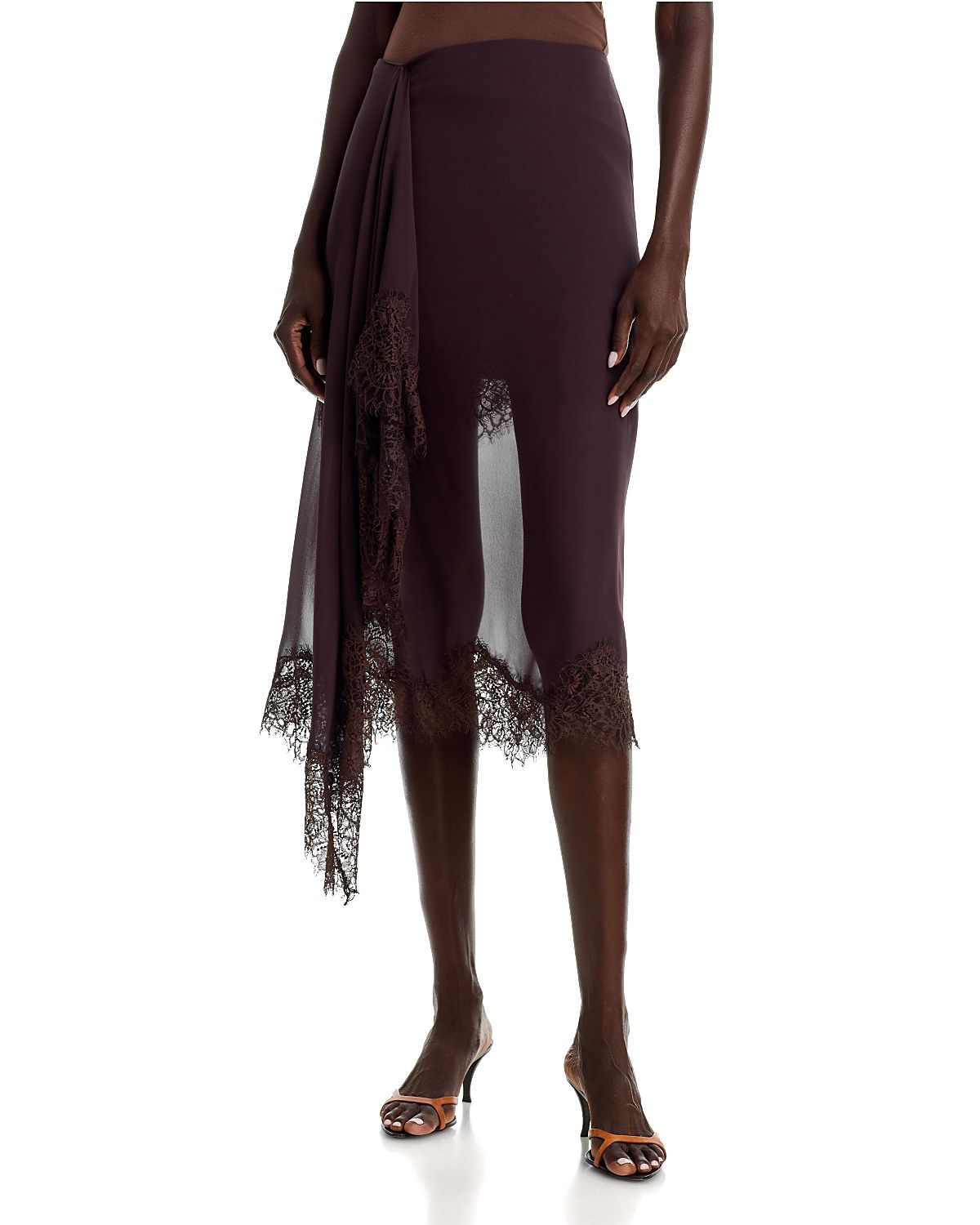 A. l.c. Anais Silk Lace Trim Asymmetric Skirt