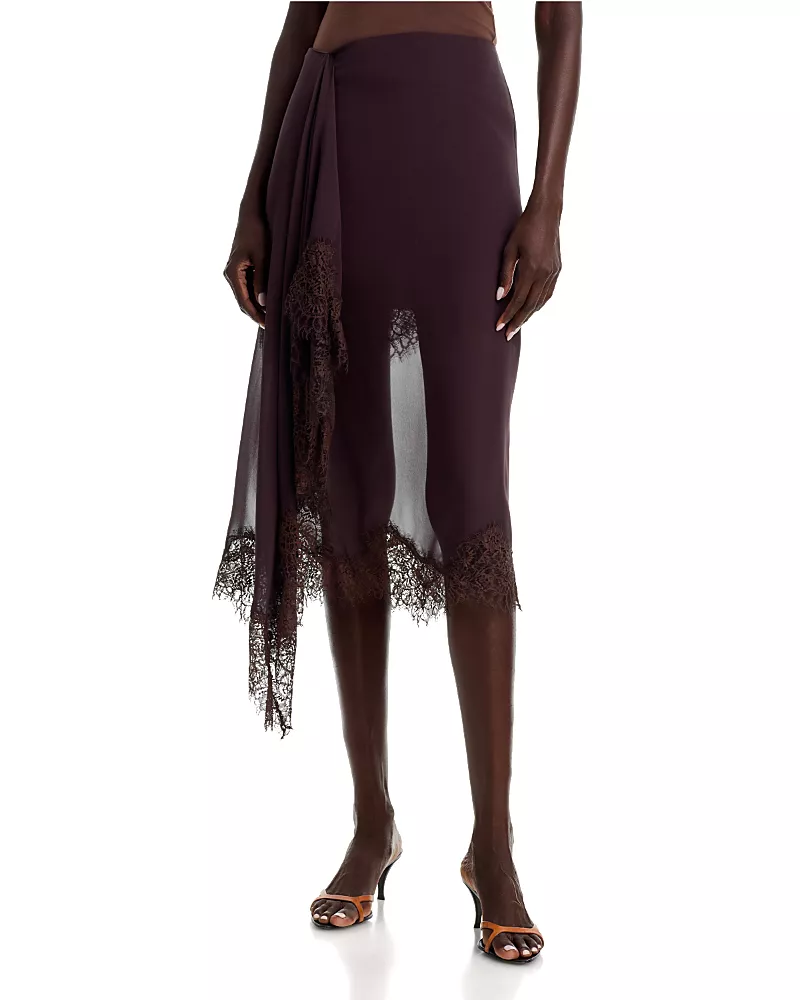 A. l.c. Anais Silk Lace Trim Asymmetric Skirt