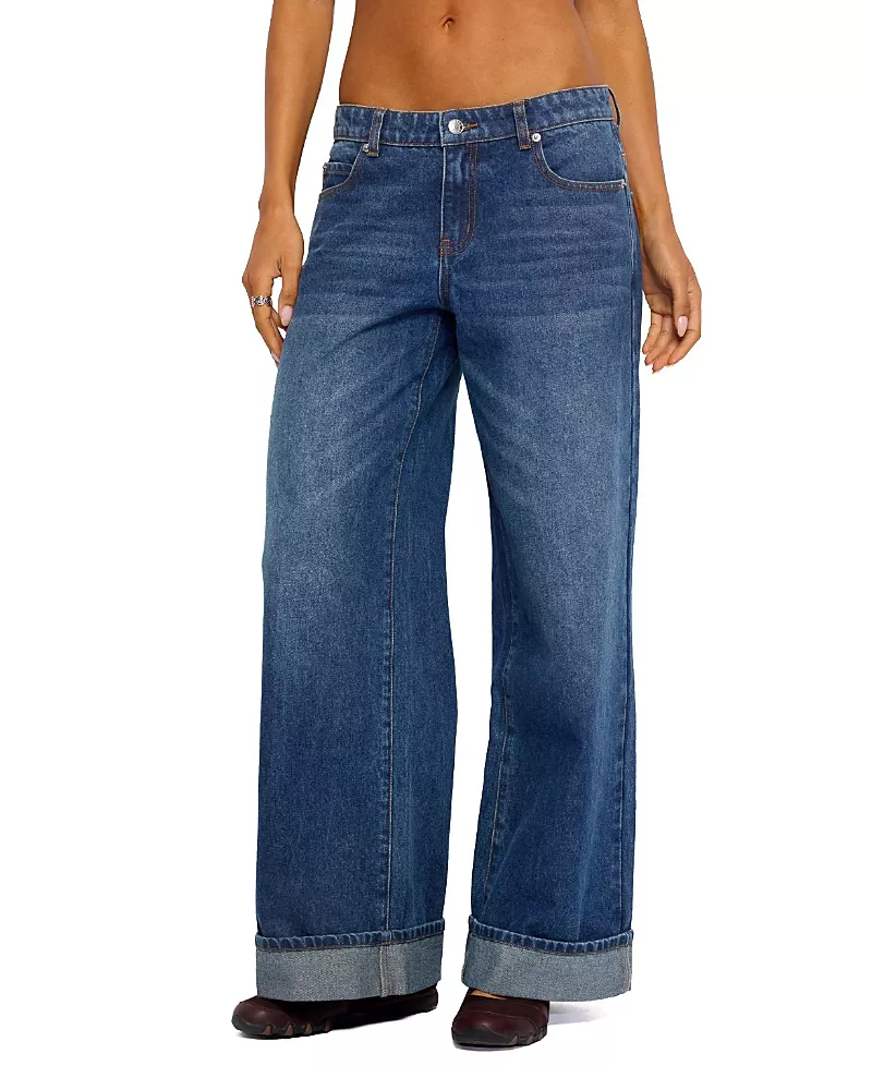 Edikted Gatz Cuffed Low Rise Wide Leg Jeans