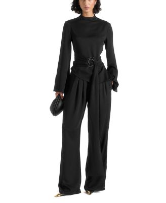 Aurore High Neck Pleated Jumpsuit with Wrap Waist