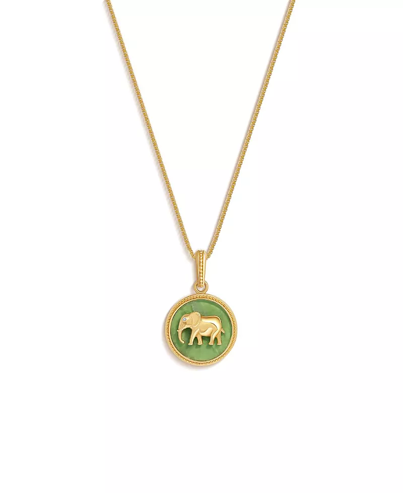 Karma and Luck Tranquil Guardian Jade Elephant Necklace