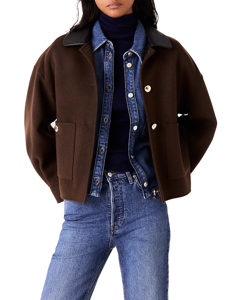 Maje Wool Blend Contrast Collar Jacket