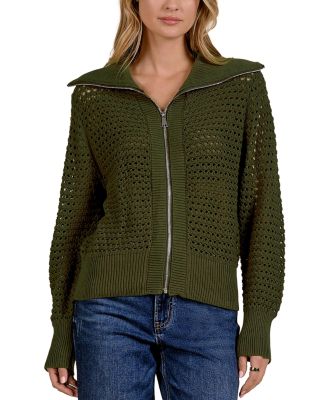 Cotton Zip Front Knit Cardigan