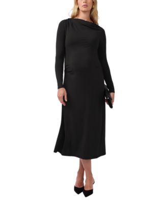  Ruched Mock Neck Maternity Midi Dress