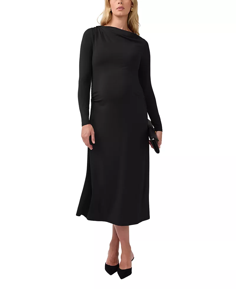 Ingrid & Isabel Ruched Mock Neck Maternity Midi Dress