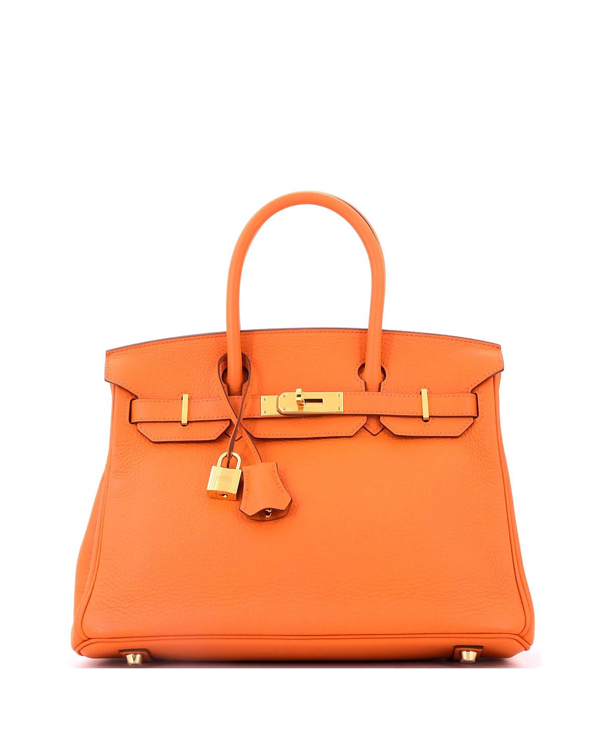 Pre-Owned HERMES Birkin 30 Handbag Orange Clemence with Gold Hardware