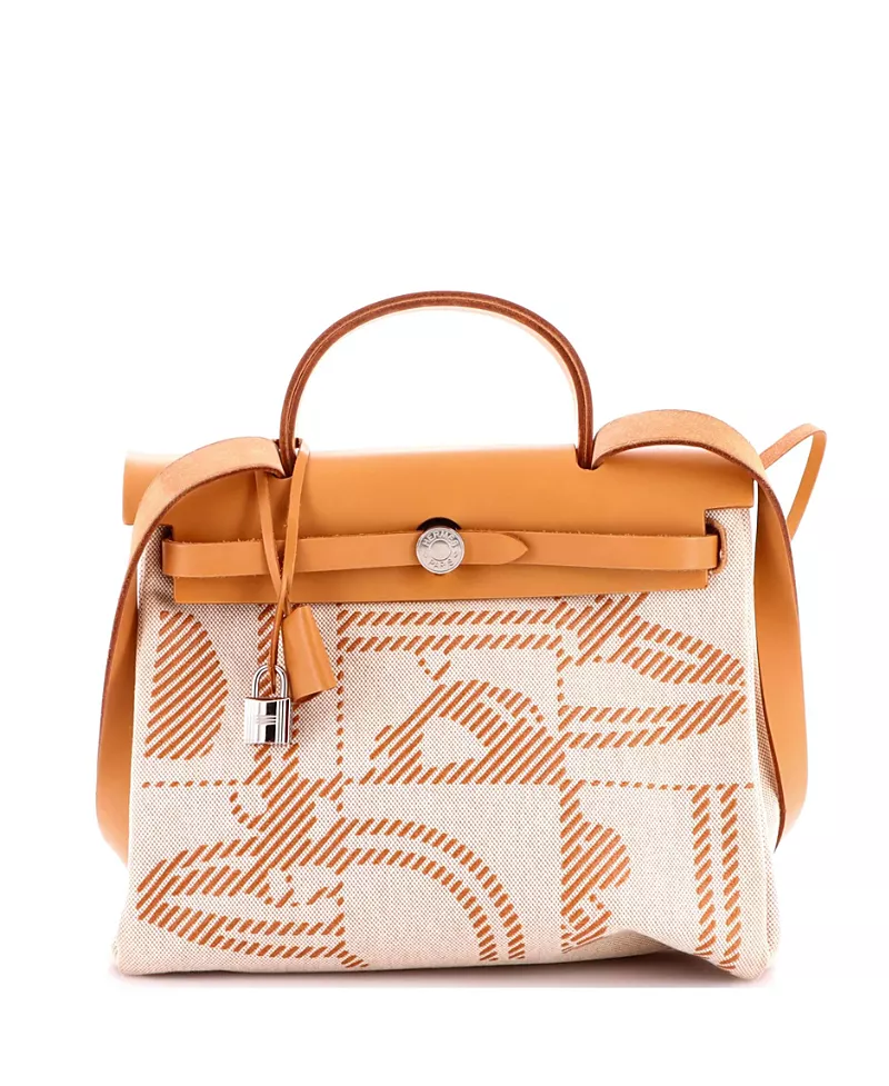 Pre-Owned HERMES 31 Herbag Zip Relief Brides de Gala Toile and Leather