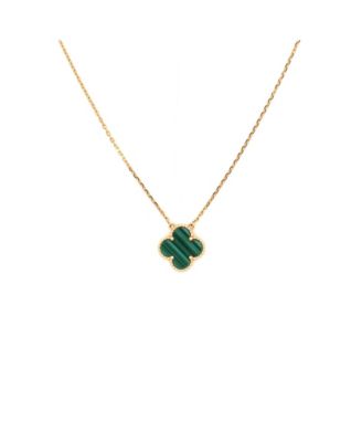 Vintage Alhambra Pendant Necklace 18K Gold and Malachite, 16.5"