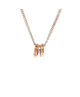 Love 3 Ring Pendant Necklace 18K Rose Gold and 18K White Gold with 6 Diamonds, 16"