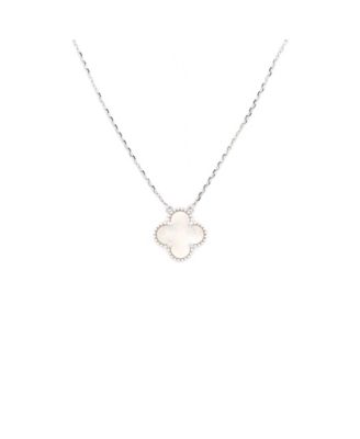 Vintage Alhambra Pendant Necklace 18K White Gold and Mother of Pearl, 16.25"