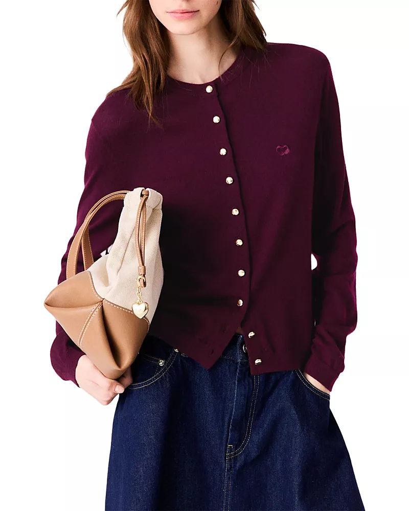 Maje Wool Round Neck Cardigan Sweater