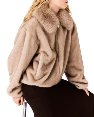 Faux Fur Zip Front Long Sleeve Jacket
