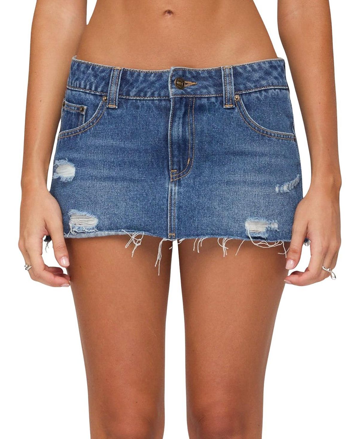 Edikted Nylah Distressed Denim Mini Skort