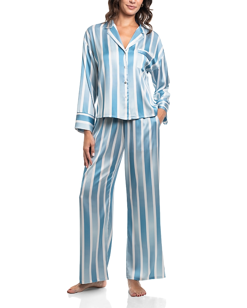 Midnight Bakery Satin Long Sleeve Pajama Set In Blue