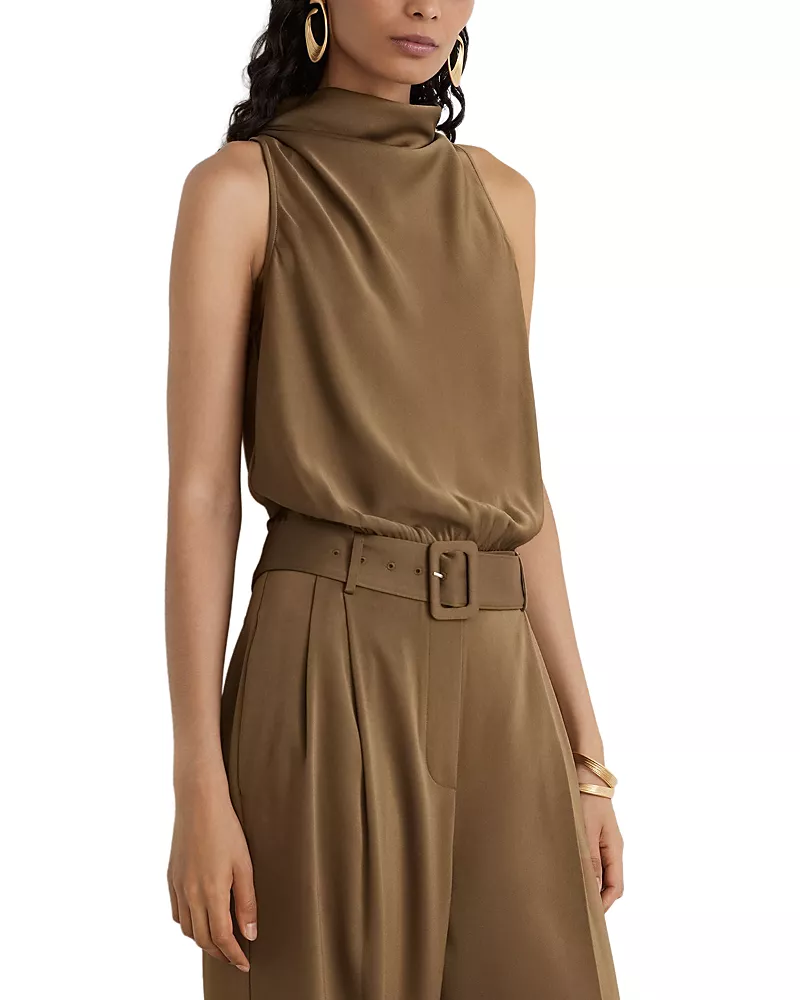 Reiss Erica Belted Satin Jumpsuit