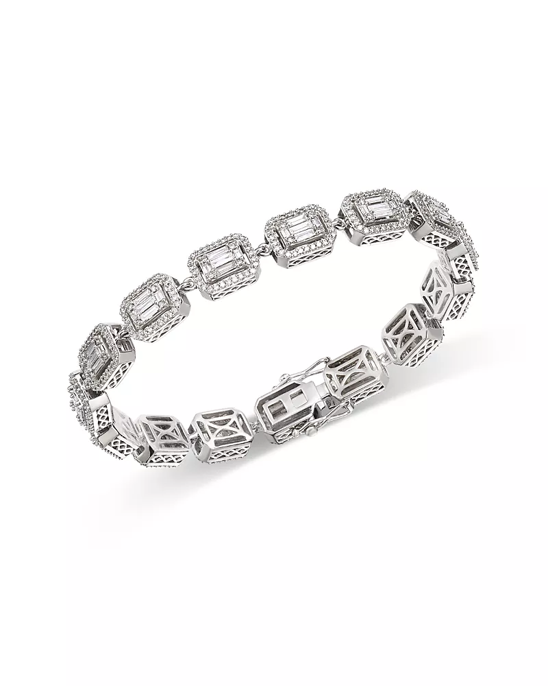 Bloomingdale's Fine Collection Diamond Mixed Cut Link Bracelet in 14K White Gold, 3.0 tcw