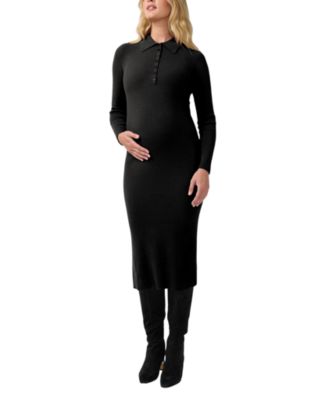  Ribbed Polo Maternity & Nursing Midi Dress