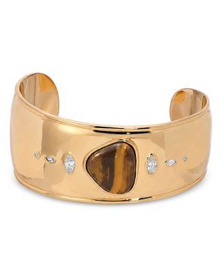 Ettika Solstice Cubic Zirconia & Tiger's Eye Thick Cuff Bracelet