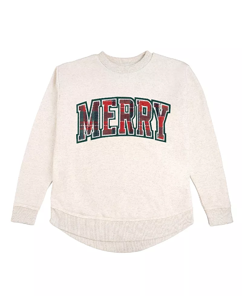 Sweet Wink Women's Merry Tartan Patch Christmas Sweatshirt