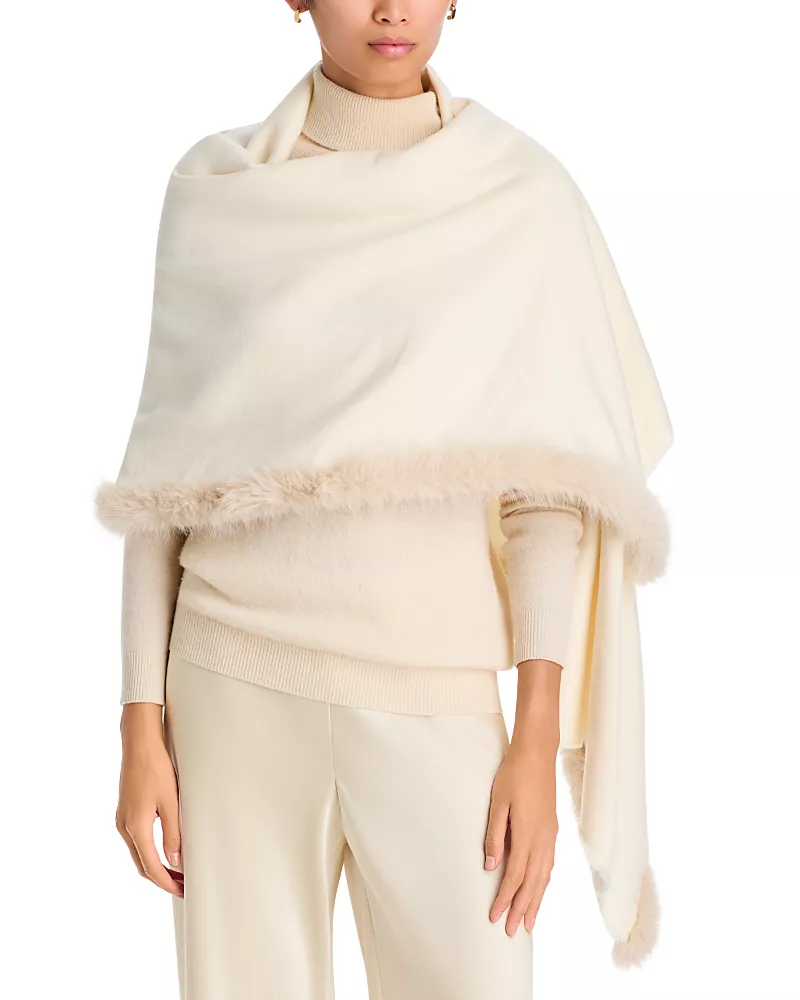 V Fraas Faux Fur Trim Wrap