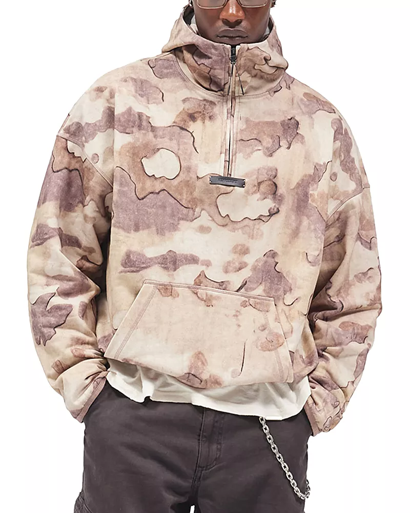 Represent Storm Cotton Stand Collar Quarter Zip Camo Hoodie