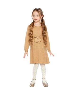  Girls' Bow Front Pleat A-Line Knitted Dress - Little Kid