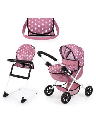  Cozy 3 Piece Doll Pram Set, Highchair & Bag, Ages 3+