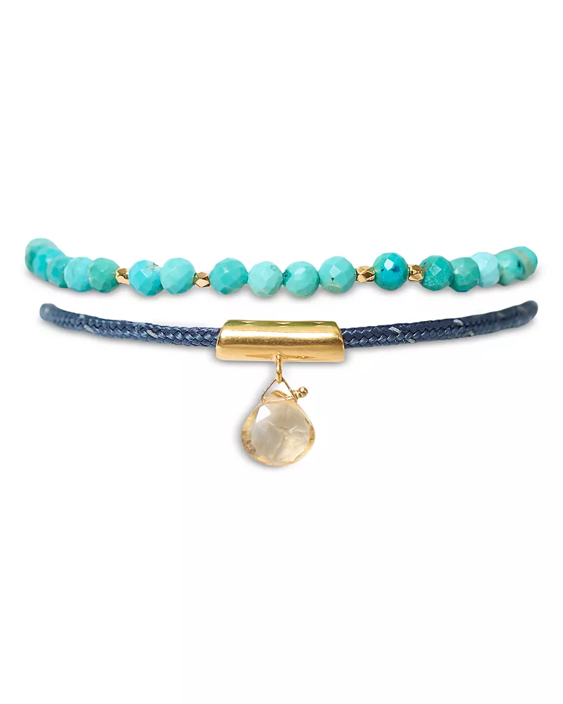 Chan Luu Surf Gemstone Beaded Ankle Bracelets, Set of 2