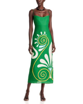Paloma Linen Placed Print Midi Dress