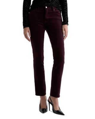 Mari Velvet Mid Rise Straight Jeans in Cherry Swing