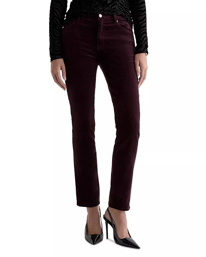 Ag Mari Velvet Mid Rise Straight Jeans in Cherry Swing